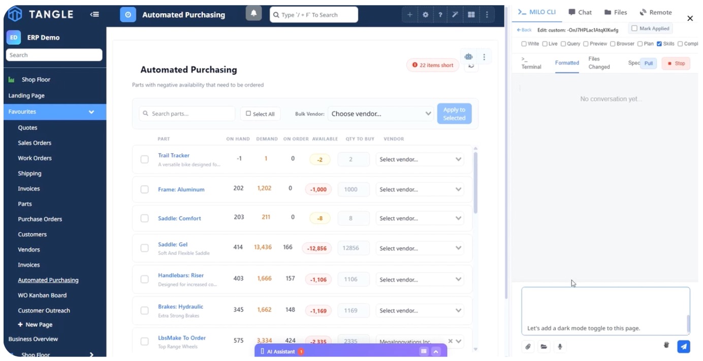 Meet Milo — the AI engineer inside your Tangle ERP graphic